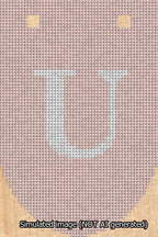 A simulated image of the stitched needlepoint design: Banner 13m Rounded U White on Pink. Not A.I. generated.
