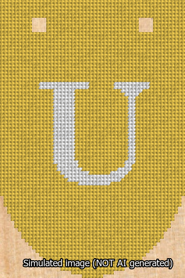A simulated image of the stitched needlepoint design: Banner 13m Rounded U White on Yellow. Not A.I. generated.