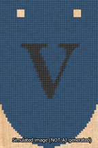 A simulated image of the stitched needlepoint design: Banner 13m Rounded V Black on Blue. Not A.I. generated.