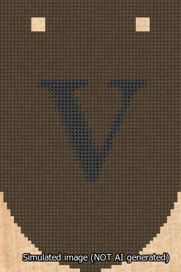 A simulated image of the stitched needlepoint design: Banner 13m Rounded V Black on Brown. Not A.I. generated.