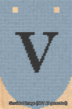 A simulated image of the stitched needlepoint design: Banner 13m Rounded V Black on Light Blue. Not A.I. generated.