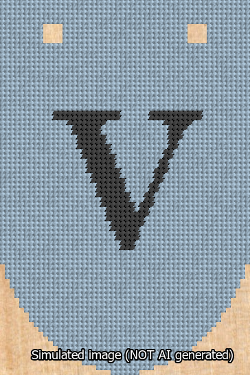 A simulated image of the stitched needlepoint design: Banner 13m Rounded V Black on Light Blue. Not A.I. generated.