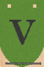 A simulated image of the stitched needlepoint design: Banner 13m Rounded V Black on Light Green. Not A.I. generated.