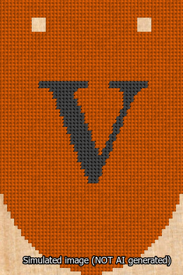 A simulated image of the stitched needlepoint design: Banner 13m Rounded V Black on Orange. Not A.I. generated.