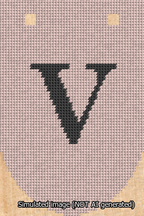 A simulated image of the stitched needlepoint design: Banner 13m Rounded V Black on Pink. Not A.I. generated.