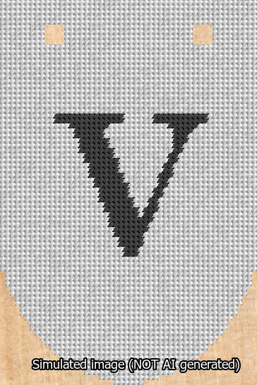 A simulated image of the stitched needlepoint design: Banner 13m Rounded V Black on White. Not A.I. generated.