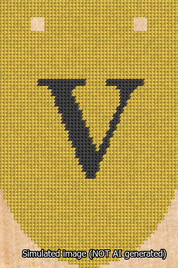 A simulated image of the stitched needlepoint design: Banner 13m Rounded V Black on Yellow. Not A.I. generated.