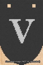 A simulated image of the stitched needlepoint design: Banner 13m Rounded V White on Black. Not A.I. generated.