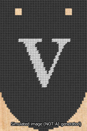 A simulated image of the stitched needlepoint design: Banner 13m Rounded V White on Black. Not A.I. generated.