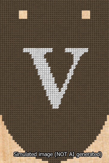 A simulated image of the stitched needlepoint design: Banner 13m Rounded V White on Brown. Not A.I. generated.