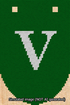 A simulated image of the stitched needlepoint design: Banner 13m Rounded V White on Green. Not A.I. generated.