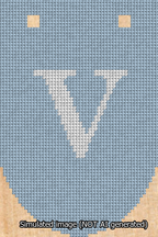 A simulated image of the stitched needlepoint design: Banner 13m Rounded V White on Light Blue. Not A.I. generated.