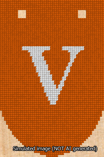 A simulated image of the stitched needlepoint design: Banner 13m Rounded V White on Orange. Not A.I. generated.