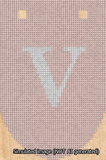 A simulated image of the stitched needlepoint design: Banner 13m Rounded V White on Pink. Not A.I. generated.