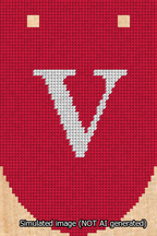 A simulated image of the stitched needlepoint design: Banner 13m Rounded V White on Red. Not A.I. generated.