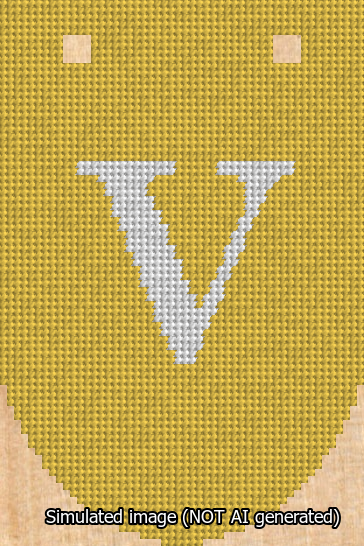 A simulated image of the stitched needlepoint design: Banner 13m Rounded V White on Yellow. Not A.I. generated.