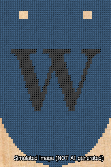 A simulated image of the stitched needlepoint design: Banner 13m Rounded W Black on Blue. Not A.I. generated.