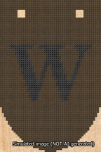 A simulated image of the stitched needlepoint design: Banner 13m Rounded W Black on Brown. Not A.I. generated.