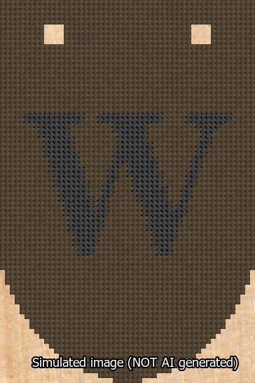 A simulated image of the stitched needlepoint design: Banner 13m Rounded W Black on Brown. Not A.I. generated.