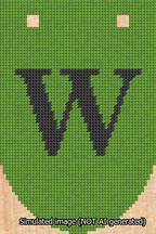 A simulated image of the stitched needlepoint design: Banner 13m Rounded W Black on Light Green. Not A.I. generated.