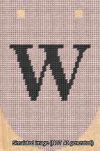 A simulated image of the stitched needlepoint design: Banner 13m Rounded W Black on Pink. Not A.I. generated.