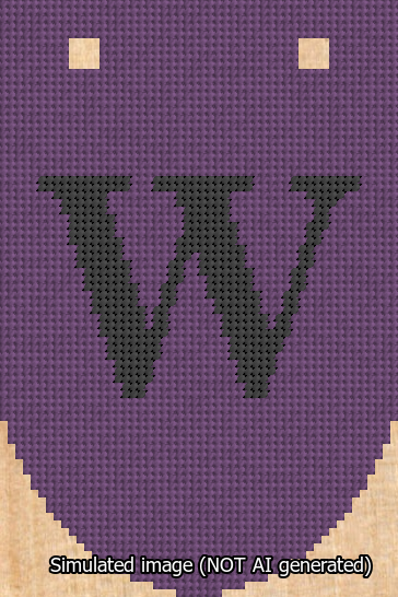 A simulated image of the stitched needlepoint design: Banner 13m Rounded W Black on Purple. Not A.I. generated.