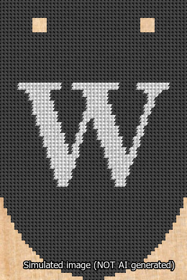 A simulated image of the stitched needlepoint design: Banner 13m Rounded W White on Black. Not A.I. generated.