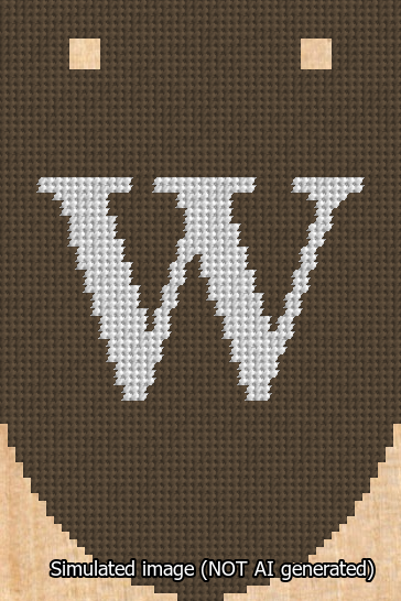 A simulated image of the stitched needlepoint design: Banner 13m Rounded W White on Brown. Not A.I. generated.