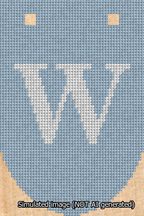 A simulated image of the stitched needlepoint design: Banner 13m Rounded W White on Light Blue. Not A.I. generated.