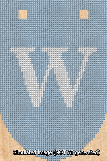 A simulated image of the stitched needlepoint design: Banner 13m Rounded W White on Light Blue. Not A.I. generated.