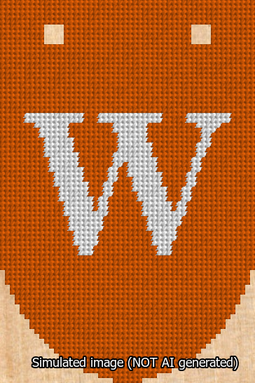 A simulated image of the stitched needlepoint design: Banner 13m Rounded W White on Orange. Not A.I. generated.
