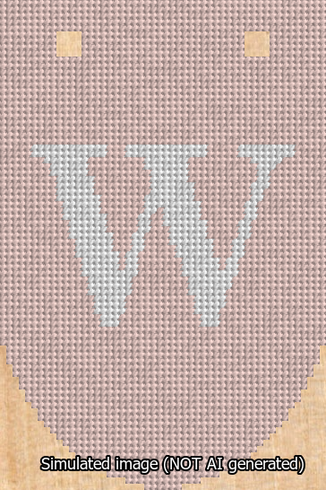 A simulated image of the stitched needlepoint design: Banner 13m Rounded W White on Pink. Not A.I. generated.