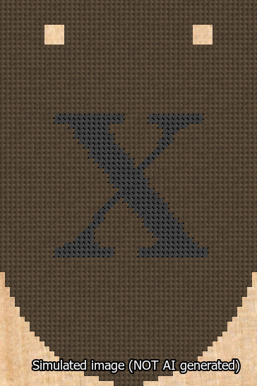 A simulated image of the stitched needlepoint design: Banner 13m Rounded X Black on Brown. Not A.I. generated.