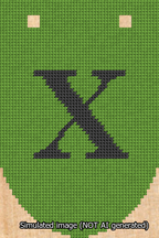 A simulated image of the stitched needlepoint design: Banner 13m Rounded X Black on Light Green. Not A.I. generated.