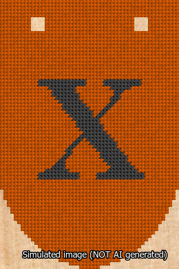 A simulated image of the stitched needlepoint design: Banner 13m Rounded X Black on Orange. Not A.I. generated.