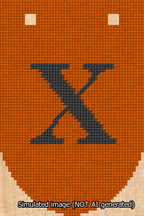 A simulated image of the stitched needlepoint design: Banner 13m Rounded X Black on Orange. Not A.I. generated.