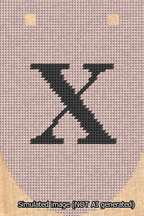 A simulated image of the stitched needlepoint design: Banner 13m Rounded X Black on Pink. Not A.I. generated.