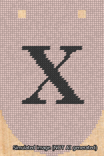 A simulated image of the stitched needlepoint design: Banner 13m Rounded X Black on Pink. Not A.I. generated.