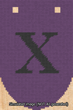 A simulated image of the stitched needlepoint design: Banner 13m Rounded X Black on Purple. Not A.I. generated.
