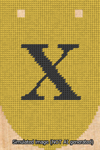 A simulated image of the stitched needlepoint design: Banner 13m Rounded X Black on Yellow. Not A.I. generated.