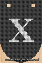 A simulated image of the stitched needlepoint design: Banner 13m Rounded X White on Black. Not A.I. generated.