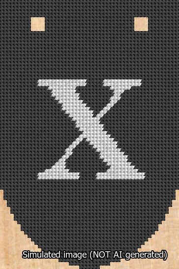 A simulated image of the stitched needlepoint design: Banner 13m Rounded X White on Black. Not A.I. generated.