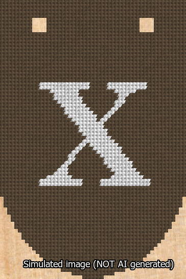 A simulated image of the stitched needlepoint design: Banner 13m Rounded X White on Brown. Not A.I. generated.