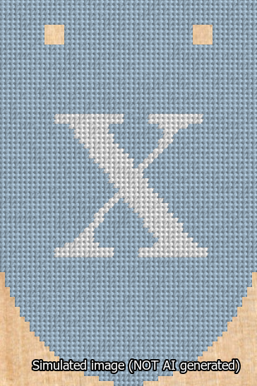A simulated image of the stitched needlepoint design: Banner 13m Rounded X White on Light Blue. Not A.I. generated.