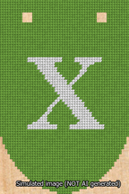 A simulated image of the stitched needlepoint design: Banner 13m Rounded X White on Light Green. Not A.I. generated.