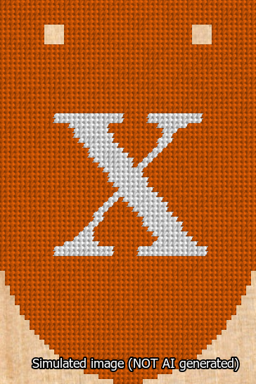 A simulated image of the stitched needlepoint design: Banner 13m Rounded X White on Orange. Not A.I. generated.