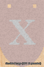 A simulated image of the stitched needlepoint design: Banner 13m Rounded X White on Pink. Not A.I. generated.