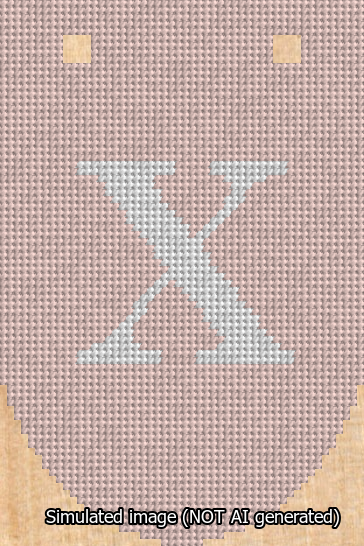 A simulated image of the stitched needlepoint design: Banner 13m Rounded X White on Pink. Not A.I. generated.