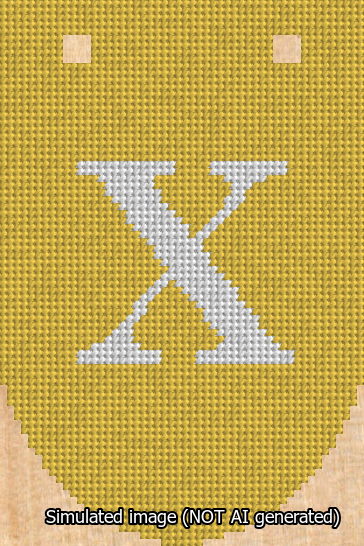 A simulated image of the stitched needlepoint design: Banner 13m Rounded X White on Yellow. Not A.I. generated.