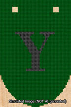 A simulated image of the stitched needlepoint design: Banner 13m Rounded Y Black on Green. Not A.I. generated.